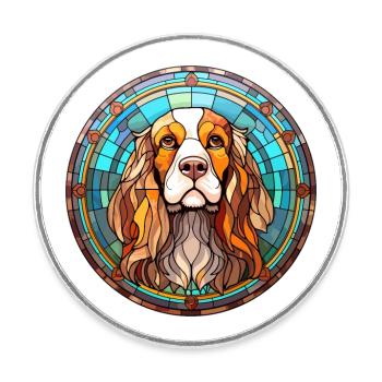 Épagneul chien race vitrail coloré Watercolo - Magnet rond - blanc - Devant