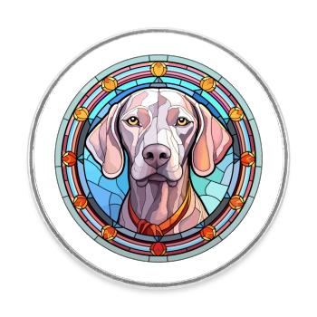 Braque de Weimar chien race vitrail coloré waterc - Magnet rond - blanc - Devant