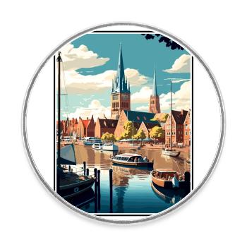 Flensburg Deutschland Vintage Reiseposter Souvenir - Runder Kühlschrankmagnet - Weiß - Vorne