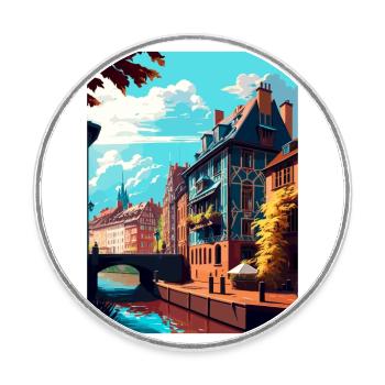 Straßburg Dekoration Frankreich Vintage Reiseposter - Runder Kühlschrankmagnet - Weiß - Vorne