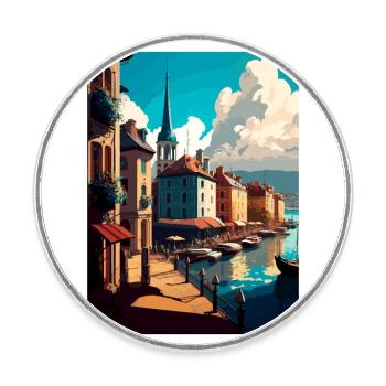 Bayonne France Vintage voyage affiche WPA Souvenir - Magnet rond - blanc - Devant