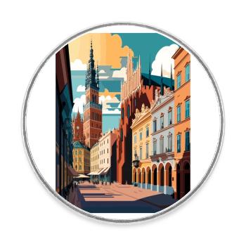 Krakow Poland Vintage Travel Poster WPA Souvenir - Round  fridge magnet - white - Front