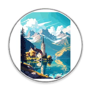 St. Wolfgang Österreich Vintage Reiseposter Souvenir - Runder Kühlschrankmagnet - Weiß - Vorne
