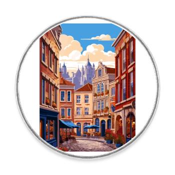 Brussels Belgium Vintage Travel Poster Souvenir - Round  fridge magnet - white - Front