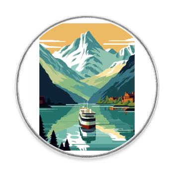 The Fjords Norway Norwegian Mountains Scandinavian - Round  fridge magnet - white - Front
