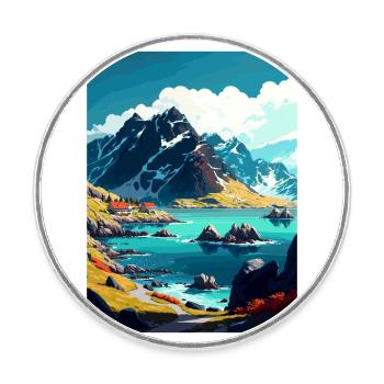 Lofoten Norwegisches Vintage-Reiseposter - Runder Kühlschrankmagnet - Weiß - Vorne