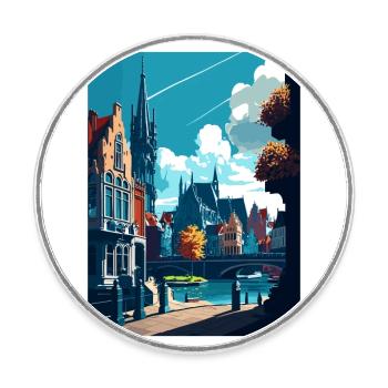 Gent Belgien Vintage Reiseposter WPA Souvenir - Runder Kühlschrankmagnet - Weiß - Vorne
