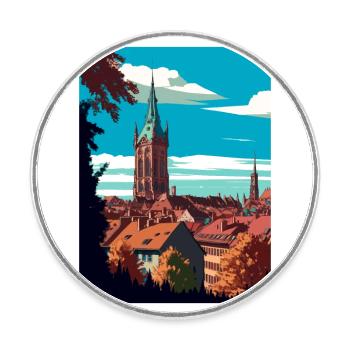 Fribourg-en-Brisgau Allemagne Affiche de voyage Vintage - Magnet rond - blanc - Devant