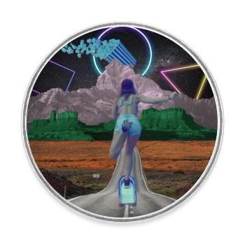 Skater Girl Pop Art Collage - Round  fridge magnet - white - Front