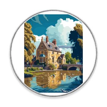 Bourton On The Water England Vintage Travel Poster - Round  fridge magnet - white - Front