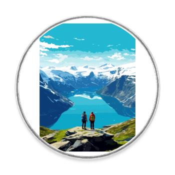 The Fjords Norway Norwegian Mountains Scandinavian - Round  fridge magnet - white - Front