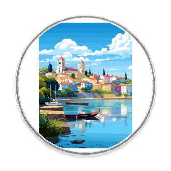 Tomar Portugal Vintage voyage affiche WPA Souvenir - Magnet rond - blanc - Devant