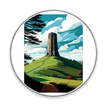 Glastonbury Tor England Vintage Travel Poster WPA - Round  fridge magnet - white - Front