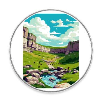 Malham Cove Head England Vintage Reiseposter WPA - Runder Kühlschrankmagnet - Weiß - Vorne