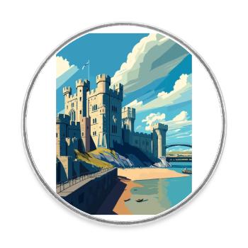 Caernarfon Castle Walisisches Vintage-Reiseposter WPA - Runder Kühlschrankmagnet - Weiß - Vorne