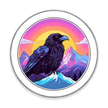 Crow Watercolor Cartoon Kawaii Pet Animal Colorful - Round  fridge magnet - white - Front