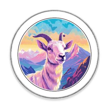 Goat Watercolor Cartoon Kawaii Pet Animal Colorful - Round  fridge magnet - white - Front