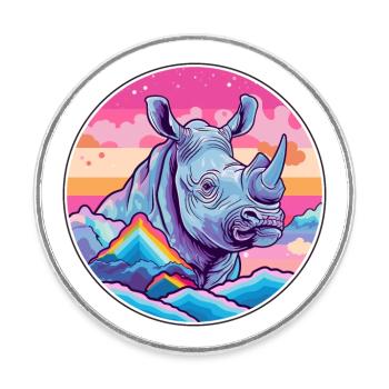 Rhino Watercolor Cartoon Kawaii Pet Animal Colorfu - Round  fridge magnet - white - Front
