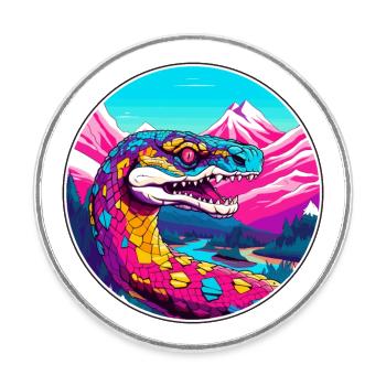 Snake Watercolor Cartoon Kawaii Pet Animal Colorfu - Round  fridge magnet - white - Front