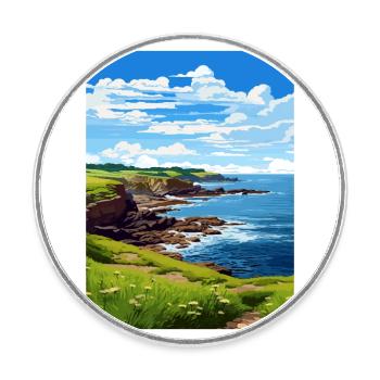 Prussia Cove Cornouailles Vintage voyage affiche WPA - Magnet rond - blanc - Devant
