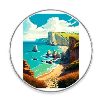 Jurasic Coast England Vintage Reiseposter WPA - Runder Kühlschrankmagnet - Weiß - Vorne