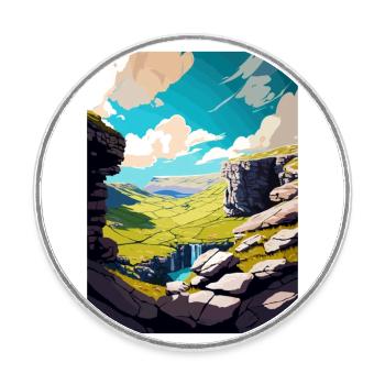 Malham Cove Angleterre Vintage voyage affiche Souvenir - Magnet rond - blanc - Devant