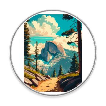 Half Dome Trail Yosemite Californie affiche de voyage - Magnet rond - blanc - Devant