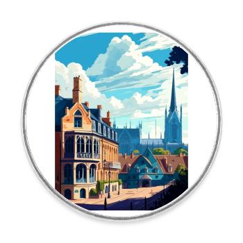 Oxford England Vintage Reiseposter WPA Souvenir - Runder Kühlschrankmagnet - Weiß - Vorne
