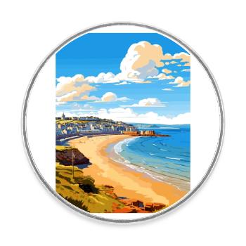 Penzance Cornwall Vintage Reiseposter Souvenir - Runder Kühlschrankmagnet - Weiß - Vorne