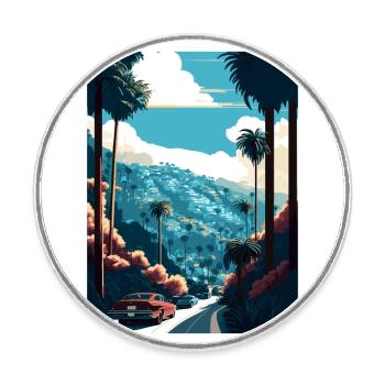 Hollywood California Hills Vintage affiche de voyage - Magnet rond - blanc - Devant
