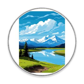 Twin Lakes Alaska Vintage Reiseposter Souvenir - Runder Kühlschrankmagnet - Weiß - Vorne