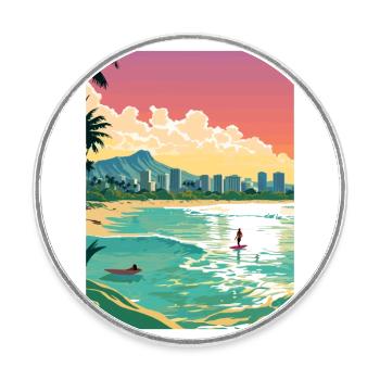 Honolulu Hawaii Vintage Reiseposter WPA Souvenir - Runder Kühlschrankmagnet - Weiß - Vorne