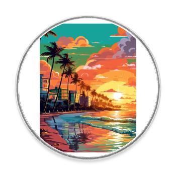 Miami Beach Florida Vintage Reiseposter Souvenir - Runder Kühlschrankmagnet - Weiß - Vorne