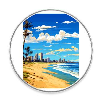 Burleigh Beach Australie Vintage voyage affiche WPA - Magnet rond - blanc - Devant