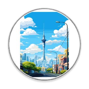 Auckland New Zealand Nz Vintage Travel Poster WPA - Round  fridge magnet - white - Front