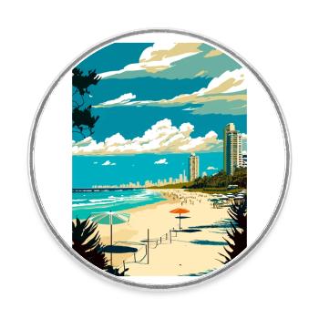 Burleigh Heads Beach Australie affiche de voyage - Magnet rond - blanc - Devant