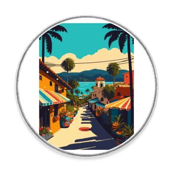 Sayulita Décoration Mexique Vintage Voyage Poster - Magnet rond - blanc - Devant