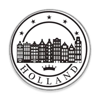 La ligne d’horizon de la ville d’Amsterdam - Magnet rond - blanc - Devant