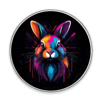 Leuchtend buntes Hasenportrait - Runder Kühlschrankmagnet - Weiß - Vorne