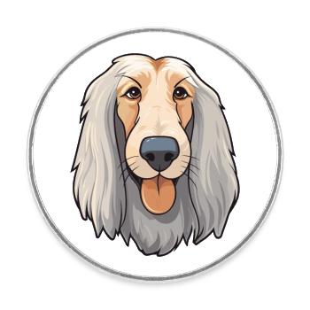 Lévrier afghan chien race aquarelle dessin animé Kawaii C - Magnet rond - blanc - Devant
