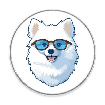 Américain Esquimau chien race aquarelle dessin animé Kawai - Magnet rond - blanc - Devant