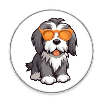 Bärtiger Collie Hund Rasse Aquarell Karikatur Kawaii - Runder Kühlschrankmagnet - Weiß - Vorne