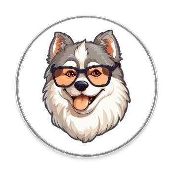 Alaskan Malamute Dog Breed Watercolor Cartoon Kawa - Round  fridge magnet - white - Front