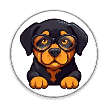 Rottweiler chien race aquarelle dessin animé Kawaii Gla - Magnet rond - blanc - Devant
