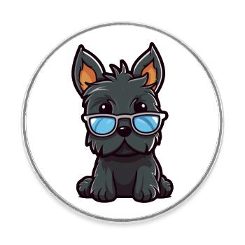 Scottish Terrier Dog Breed Watercolor Cartoon Kawa - Round  fridge magnet - white - Front