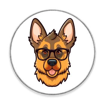 German Shepherd Dog Breed Watercolor Cartoon Kawai - Round  fridge magnet - white - Front