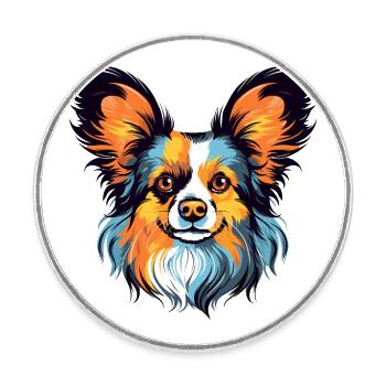 Papillon Hunderasse Aquarell Karikatur Kawaii Farbe - Runder Kühlschrankmagnet - Weiß - Vorne