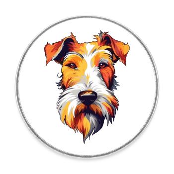 Wire Fox Terrier Dog Breed Watercolor Cartoon Kawa - Round  fridge magnet - white - Front