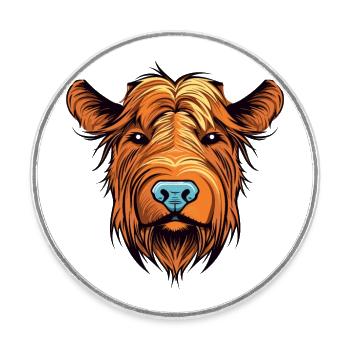 Highland Cattle Dog race aquarelle dessin animé Kawai - Magnet rond - blanc - Devant