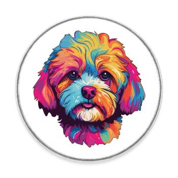 Shih Poo Hunderasse Aquarell Karikatur Kawaii Farbe - Runder Kühlschrankmagnet - Weiß - Vorne